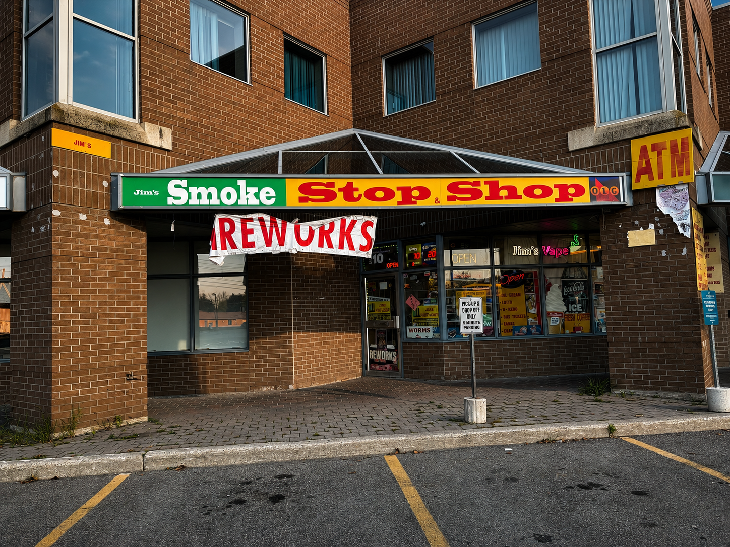 Storefront of Jim's Smoke Stop & Shop in Guelph, Ontario, showing the main entrance and signage
